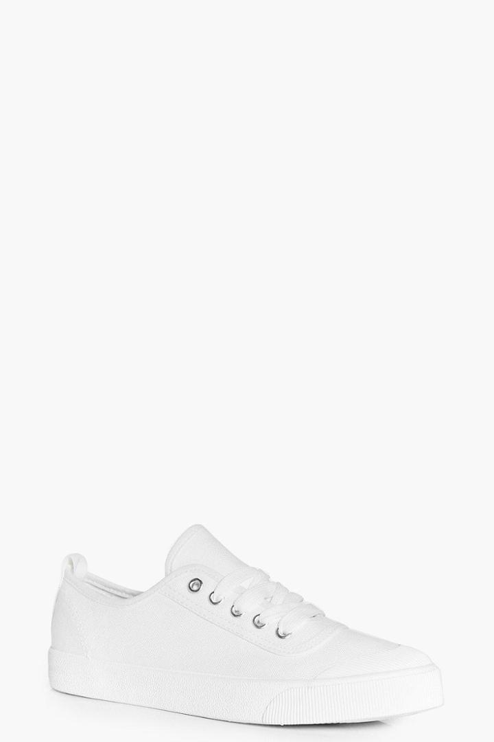 Boohoo Olivia Lace Up Canvas Pump White