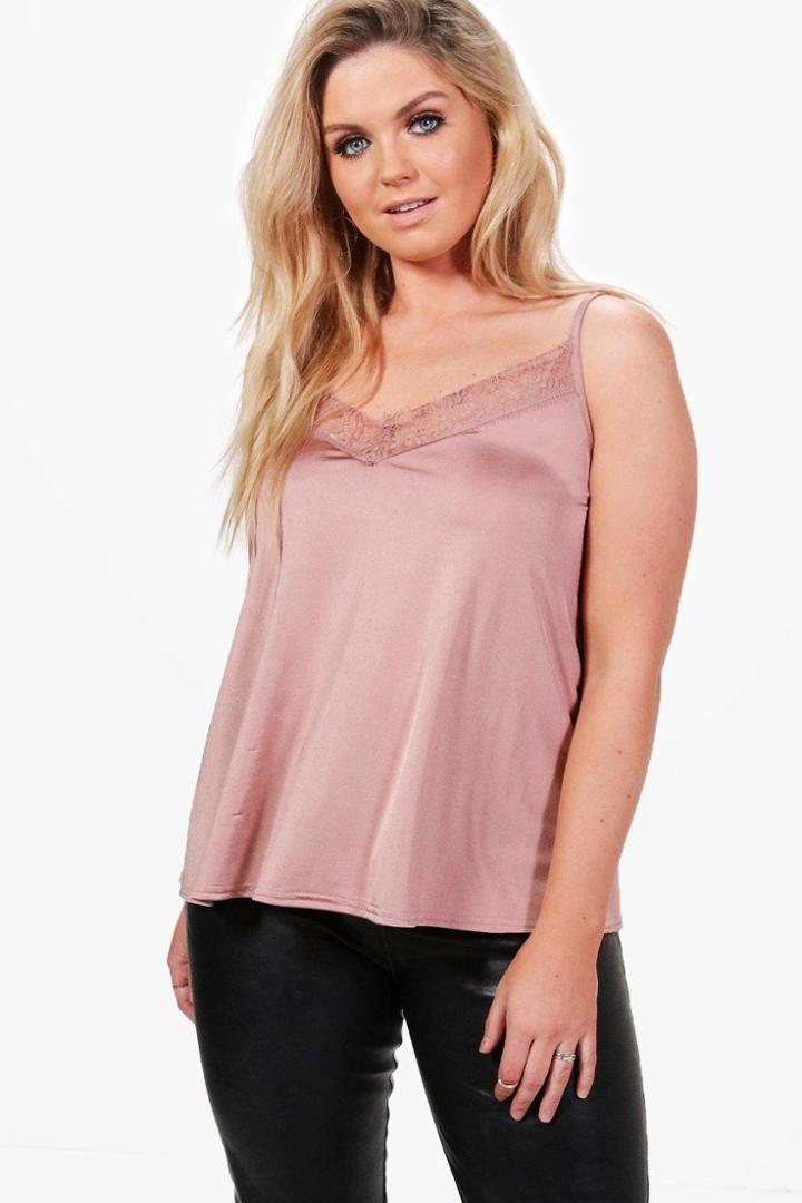 Boohoo Plus Caitlin Slinky Lace Trim Cami Top Rose