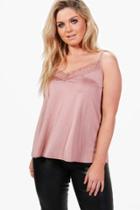 Boohoo Plus Caitlin Slinky Lace Trim Cami Top Rose