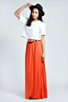 Boohoo Vivian Viscose Jersey Belted Maxi Skirt Orange