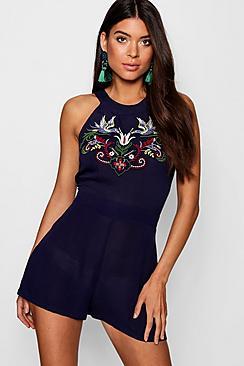 Boohoo Embroidered Playsuit
