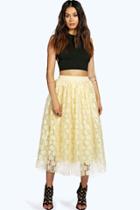 Boohoo Rose Contrast Lace Tull Midi Skirt Champagne