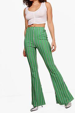 Boohoo Erica Crepe Bold Stripe Skinny Flare Trouser
