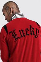 Boohoo Lucky Print Velour Track Top With Sports Rib