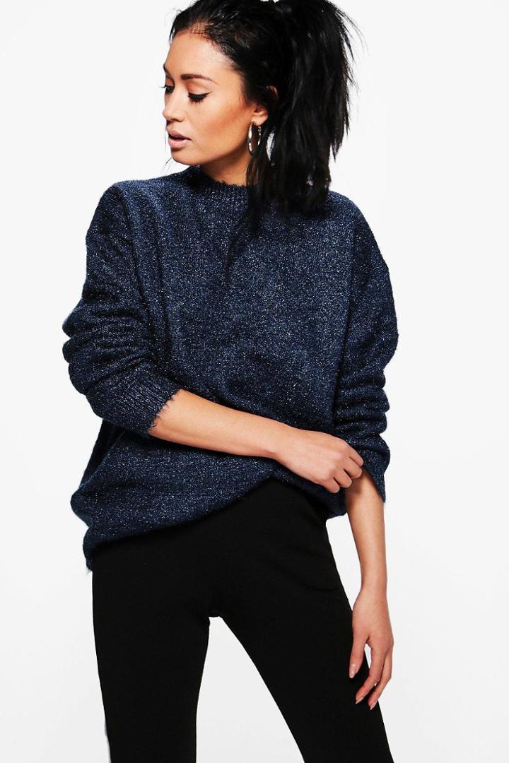 Boohoo Isla Oversized Fine Knit Jumper Blue