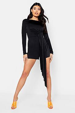 Boohoo Disco Slinky Drape Tie Backless Playsuit