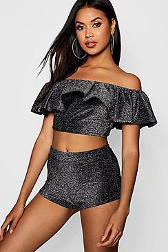 Boohoo Ava Bardot Frill Top Knicker Co-ord Set