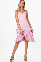 Boohoo Beci Stripe & Gingham Mix Ruffle Detail Dress