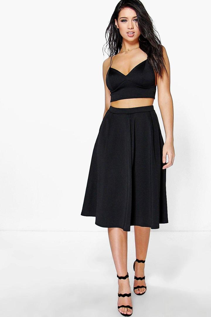 Boohoo Grace Strappy Top & Full Midi Skirt Co-ord Set Black