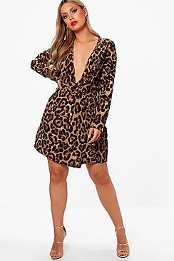 Boohoo Plus Sasha Leopard Knot Detail Dress