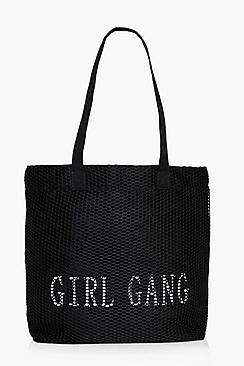 Boohoo Macey Mesh Slogan Shopper