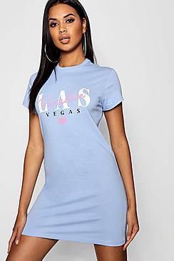 Boohoo Kinsley Las Vegas Slogan T Shirt Dress