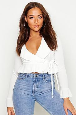 Boohoo Ruffle Detail Wrap Top