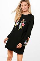 Boohoo Jasmine Embroidered Balloon Sleeve Sweat Dress