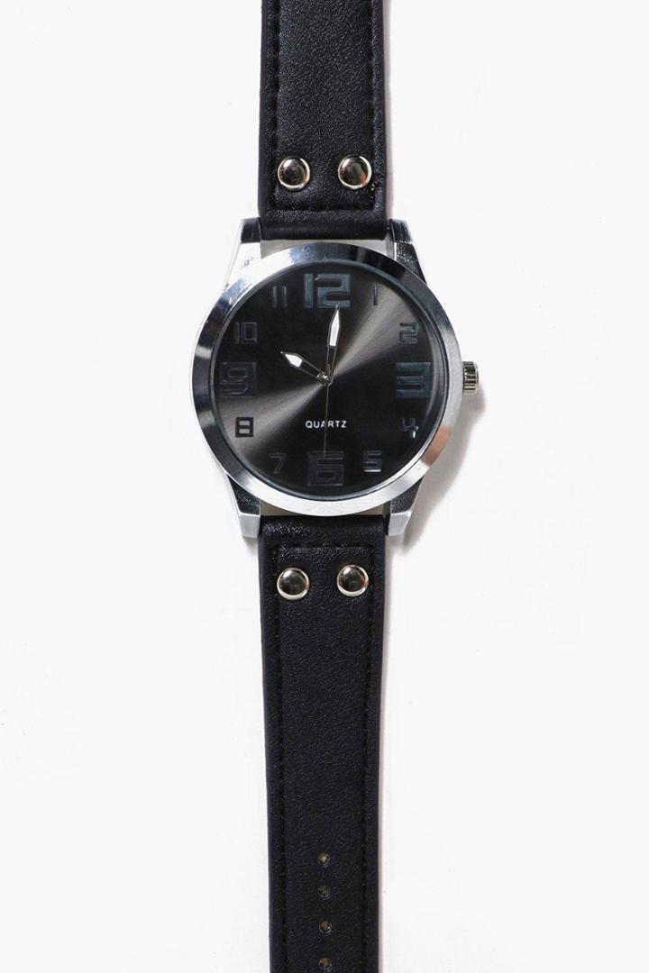 Boohoo Large Face Pu Strap Watch Black