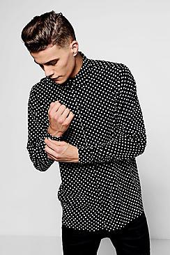Boohoo Long Sleeve Polka Dot Shirt