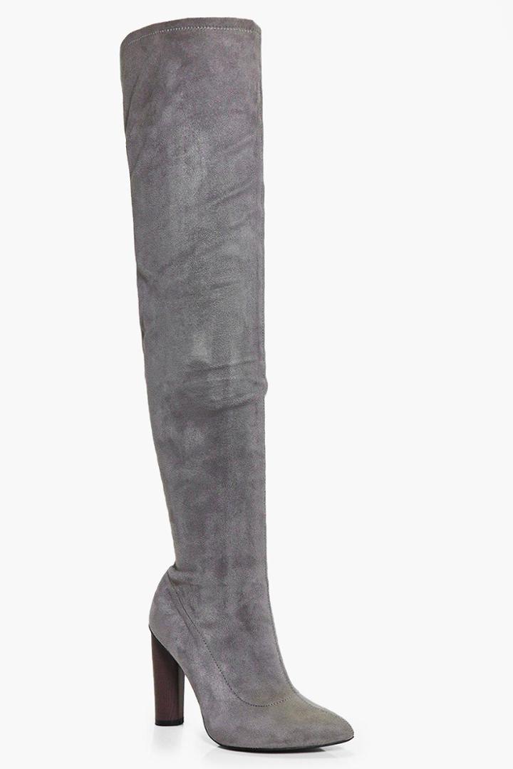 Boohoo Edith Thigh Stretch Boot Grey
