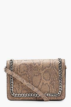 Boohoo Faux Snake And Chain Cross Body