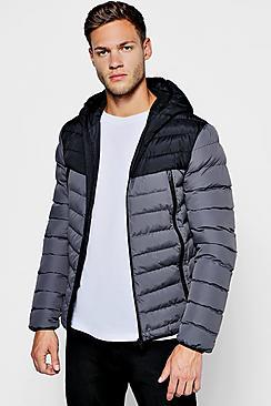 Boohoo Colour Block Hooded Puffer Jacket