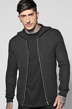 Boohoo Zip Through Knitted Hoodie With Twisted Yarn