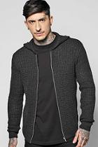 Boohoo Zip Through Knitted Hoodie With Twisted Yarn