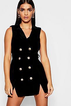 Boohoo Velvet Sleeveless Blazer Dress