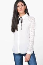 Boohoo Nicole Lace Sleeve Woven Shirt Ivory