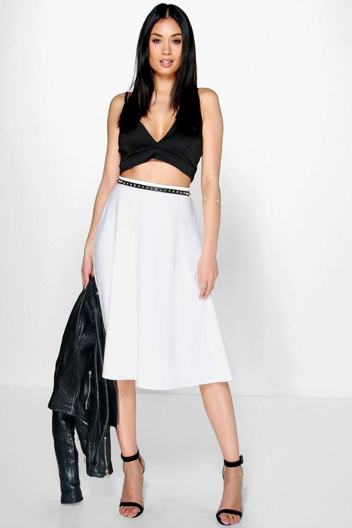 Boohoo Arianna Plain Full Circle Skater Skirt Ivory