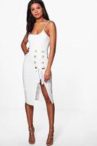 Boohoo Ita Strappy Eyelet Lace Up Midi Dress