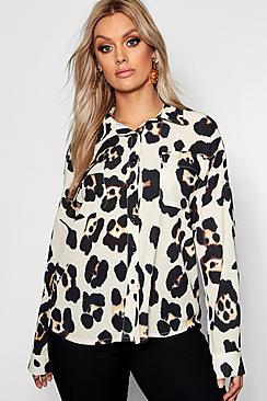 Boohoo Plus Leopard Pocket Detail Shirt