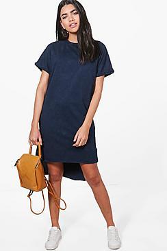 Boohoo Fi Bleach Wash Stepped Hem T-shirt Dress