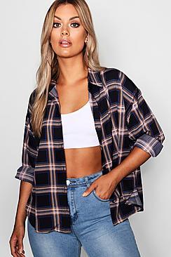 Boohoo Plus Split Checked Oversized Shirt