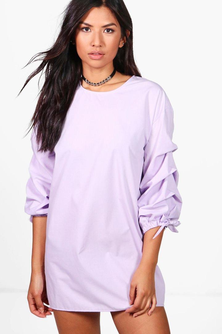 Boohoo Penny Gathered Balloon Sleeve Shift Dress Lilac