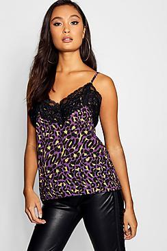 Boohoo Eyelash Lace Trim Leopard Print Cami