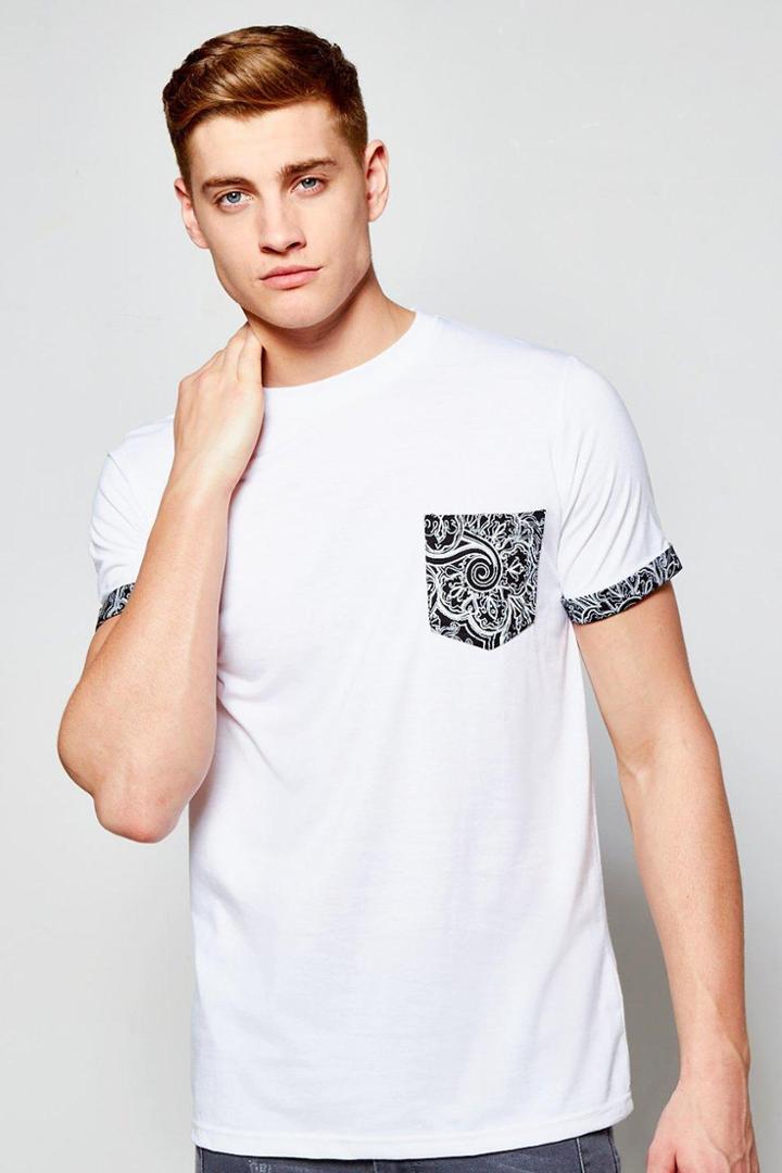 Boohoo Pocket T Shirt With Bandana Print White