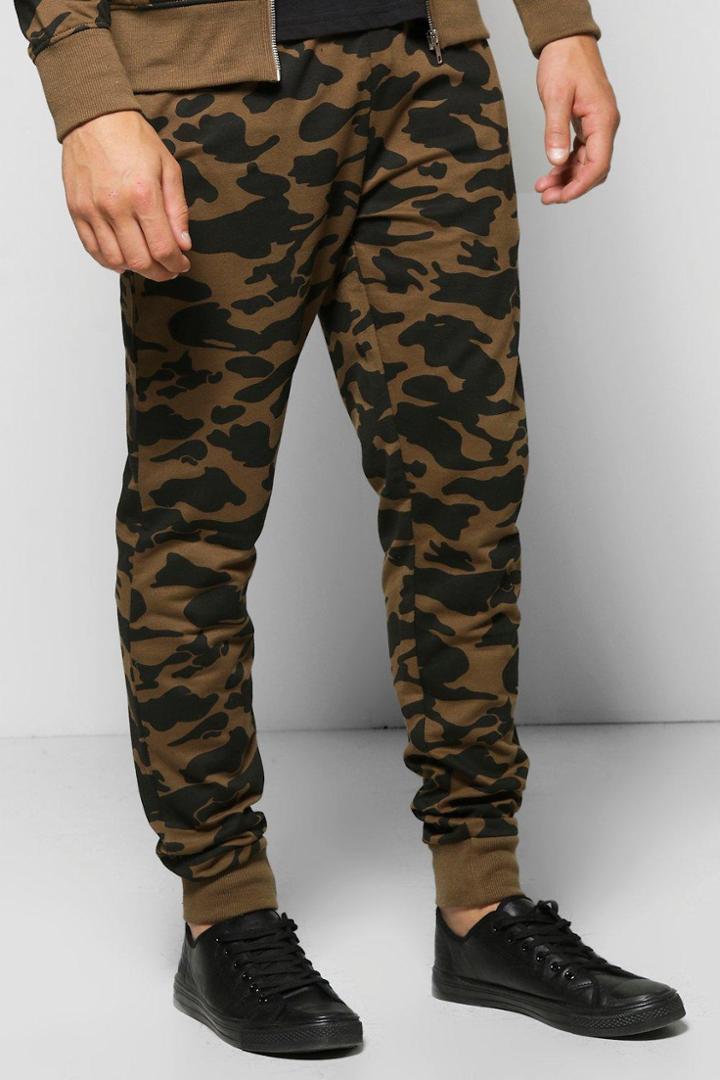 Boohoo Skinny Fit Camo Joggers Khaki