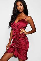 Boohoo Satin Ruched Detail Bodycon Dress