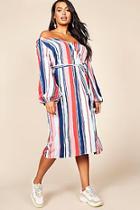Boohoo Plus Asymmetric Button Detail Stripe Midi Dress