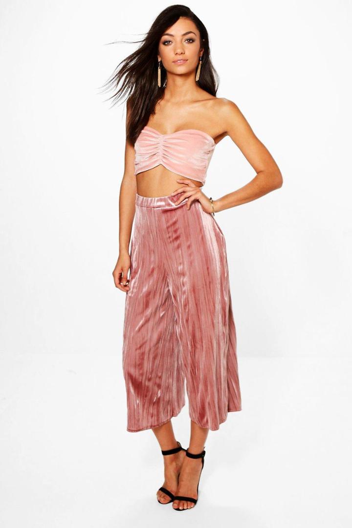 Boohoo Tall Ramina Pleated Velvet Premium Culottes Rose