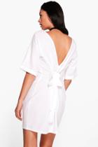Boohoo Sara Tie Back Short Sleeved Shift Dress White