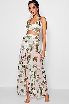 Boohoo Gigi Tropical Split Trouser Beach Co-ord