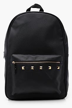 Boohoo Black Pu Backpack With Gold Studs