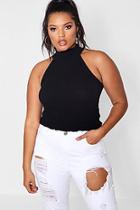 Boohoo Plus Iris Lattice Hem High Neck Crop Top