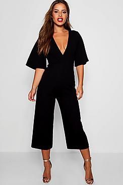 Boohoo Petite Evie Wrap Wide Leg Jumpsuit