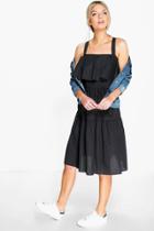 Boohoo Kyra Cotton Ruffle Off Shoulder Midi Dress Black