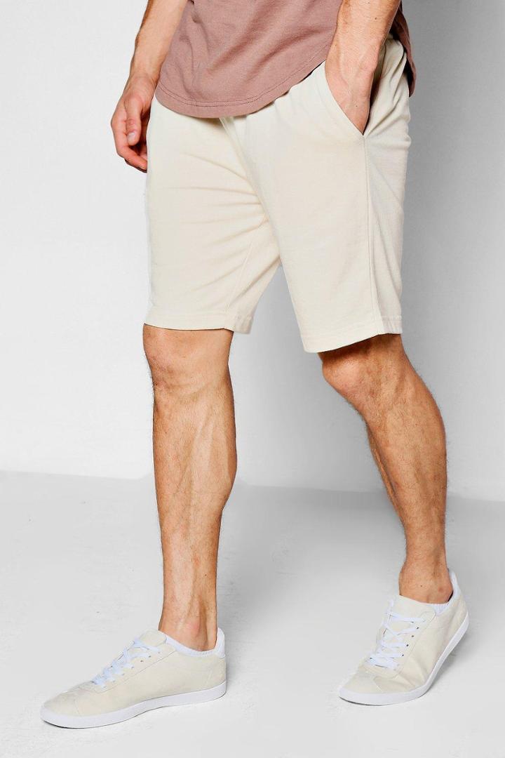 Boohoo Mid Length Jersey Shorts Stone