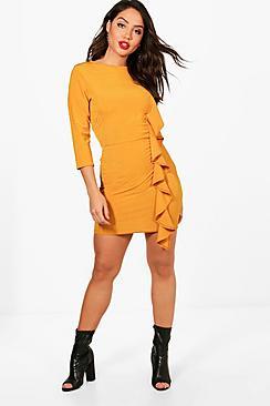 Boohoo Side Ruffle Split Hem Bodycon Dress