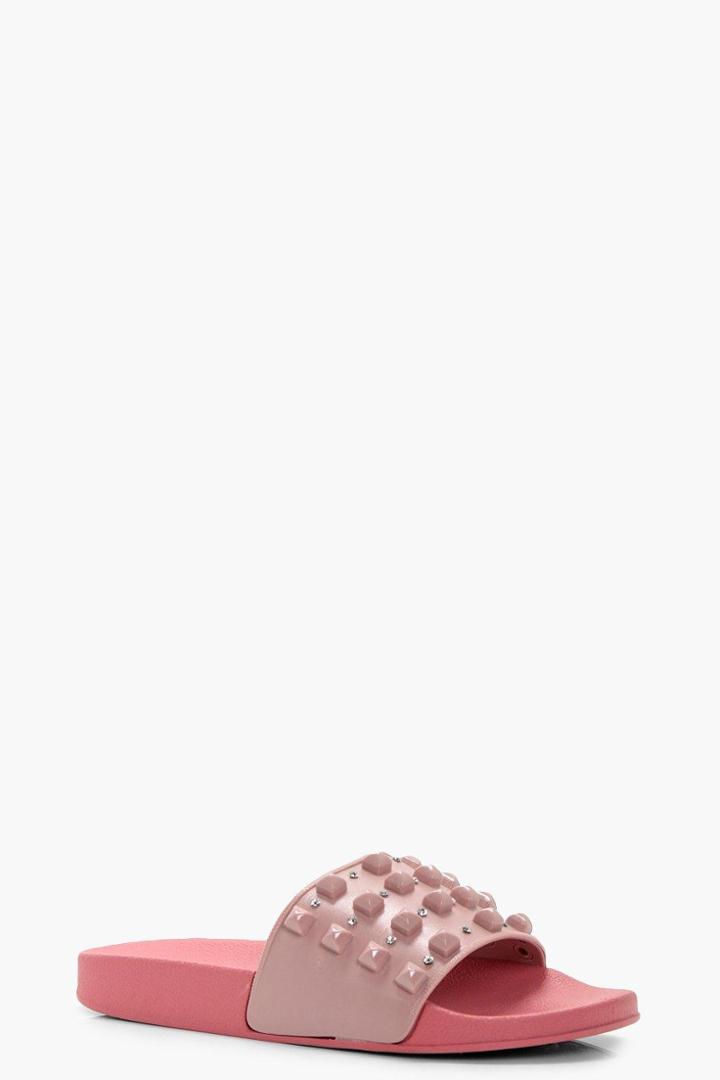 Boohoo Ellie Stud & Diamonte Detail Slider Pink