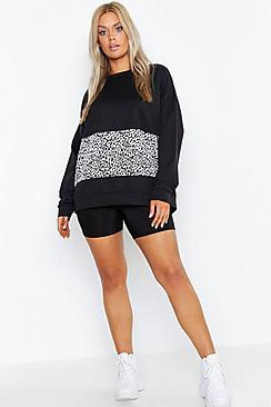 Boohoo Plus Leopard Insert Oversized Sweat