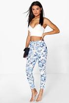 Boohoo Bea Crepe Turn Up Floral Skinny Trousers